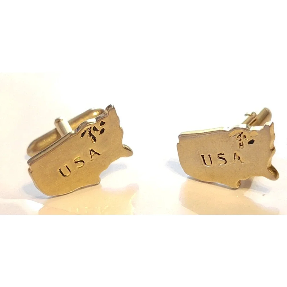 Vintage‎ Swank USA Cufflinks Gold Black Patriotic Mid Century 7/8